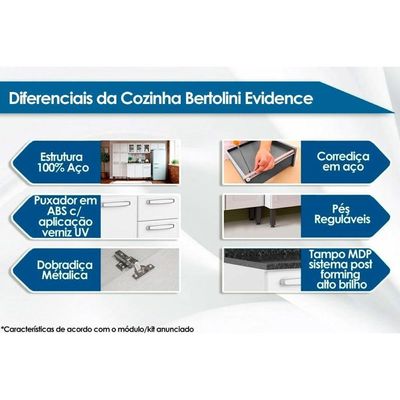 Balcão Cozinha Para Cooktop Com Tampo Evidence 7120 Com 2 Portas 80cm Branco Bertolini