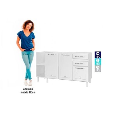 Balcão De Cozinha Modulado Star New 3 Portas E 2 Gavetas Sem Tampo 150cm Preto Telasul