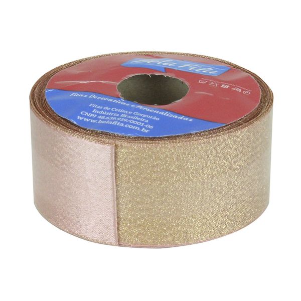 Fita de Cetim com Lurex 38mm 10m Rosa Hera