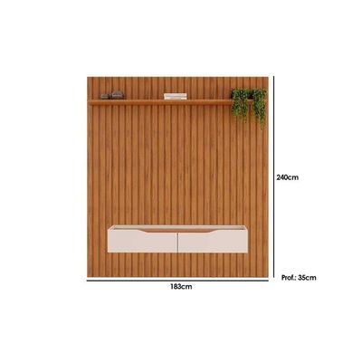 Estante P- Sala Até 65 Pol Pratic Ripado C- 2 Gavetas 183x240cm Freijó-off White - Dj Móveis