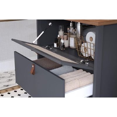 Gabinete De Banheiro Balcão Vêneto 1 Porta E 1 Gaveta C-cuba 80cm Titanio-freijo - Mgm