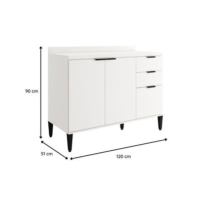 Balcão De Cozinha Modulado Alpha 2506 3 Portas E 2 Gavetas Sem Tampo 120cm Freijó Off White