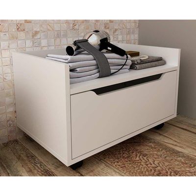 Gabinete De Banheiro Suspenso Bn3647 S- Cuba 1 Gaveta E Rodizio 60cm Branco - Tecno Mobili