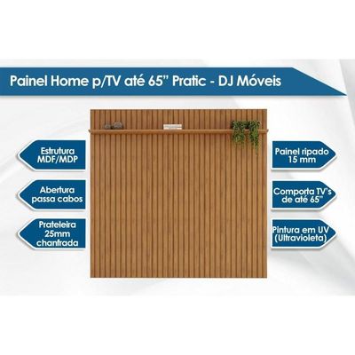 Home P- Tv Até 65 Pol Pratic Ripado C- 1 Prateleira 183x240cm Freijo - Dj Móveis
