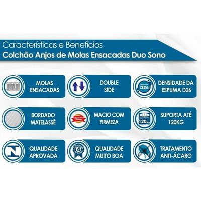 Colchão Queen Molas Superlastic Duo Sono Double Face Euro Pillow (158x198x30) - D Angelis Anjos