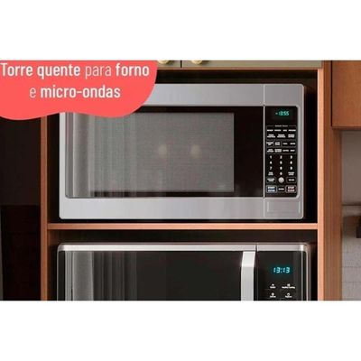 Paneleiro De Cozinha Modulado Divina Torre Quente 2 Fornos Com 4 Portas 70cm Freijó Off White