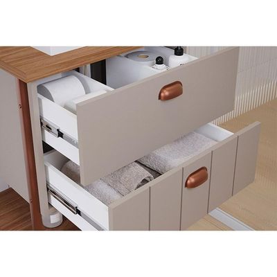 Conjunto De Banheiro Balcão Suspenso C-cuba 65cm E Espelheira Uni Cappuccino-freijo - Mgm