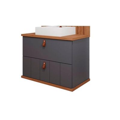 Bancada De Banheiro Balcão Milano 1 Porta E 1 Gaveta C- Cuba 80cm Titanium-freijo - Mgm