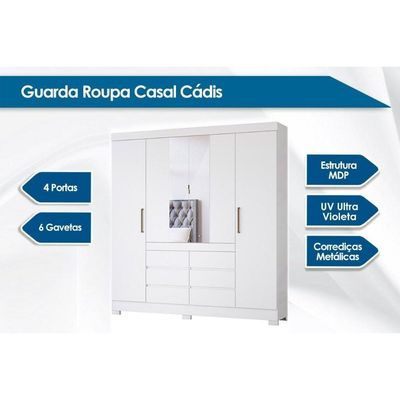Guarda Roupa Casal 4 Portas E 6 Gavetas C- Espelho Cadis - Amendola-off White - Demóbile