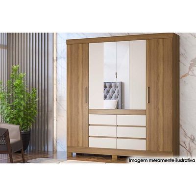 Guarda Roupa Casal 4 Portas E 6 Gavetas C- Espelho Cadis - Amendola-off White - Demóbile