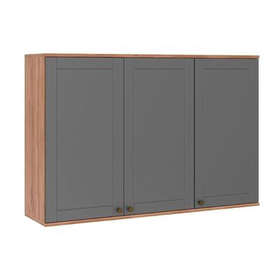Armário Aéreo Cozinha Modulado Bella 2601 Com 3 Portas 120cm Nogal Cinza