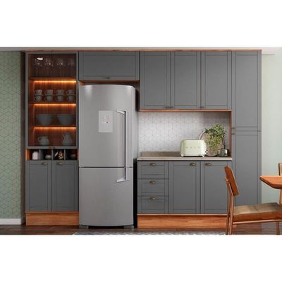 Armário Aéreo Cozinha Modulado Bella 2601 Com 3 Portas 120cm Nogal Cinza