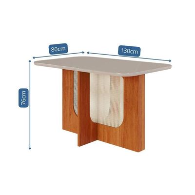 Mesa Para Cozinha Louise Com Tampo Madeirado Com Vidro 130x80cm Cinamomo Off White Cimol