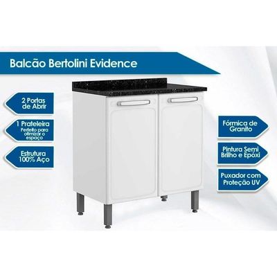 Balcão Cozinha Para Cooktop Com Tampo Evidence 7120 Com 2 Portas 80cm Branco Bertolini