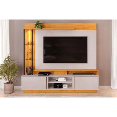 Rack Bancada C/ Painel P/ Tv Até 70 Polegadas Martino Prateleira Nichos E Rodapé 200x185cm Cedro/bali - Dj Móveis