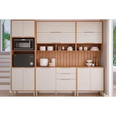 Paneleiro De Cozinha Modulado Divina Torre Quente 2 Fornos Com 4 Portas 70cm Freijó Titanium