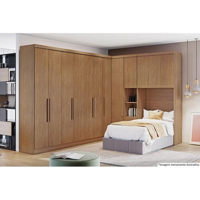 Modulado De Quarto Armário Ponte Aéreo Solteiro Rizon-linea C- 3 Portas Cumaru-fendi - Novo Horizonte