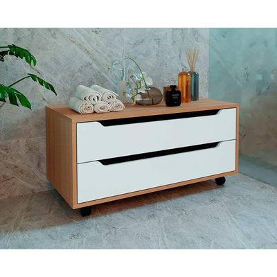Bancada De Banheiro C- Rodizio Bn3643 S- Cuba C- 2 Gavetas 80cm Amêndoa-branco - Tecno Mobili