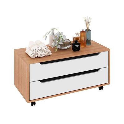 Bancada De Banheiro C- Rodizio Bn3643 S- Cuba C- 2 Gavetas 80cm Amêndoa-branco - Tecno Mobili