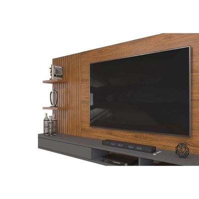 Painel Quarto P- Tv Até 60 Polegadas Bento Ripado C- Prateleiras 190x107cm Cedro-bali - Dj Móveis