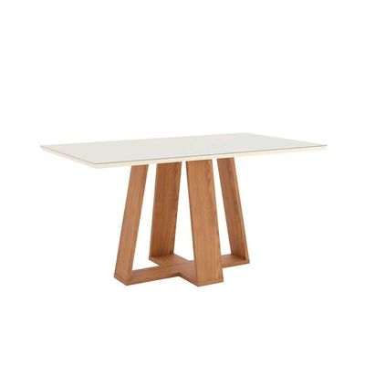 Mesa Para Cozinha Lins Sc93 Com Tampo Madeirado Com Vidro Reto 160x90cm Nature Off White Henn