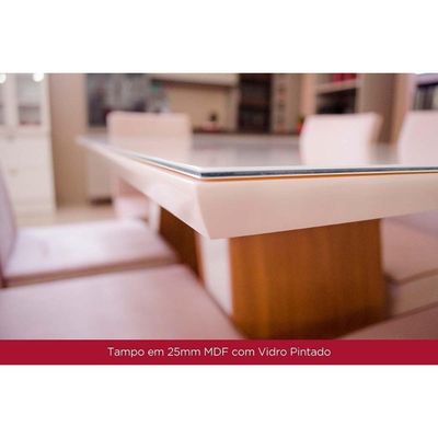 Mesa Para Cozinha Lins Sc93 Com Tampo Madeirado Com Vidro Reto 160x90cm Nature Off White Henn
