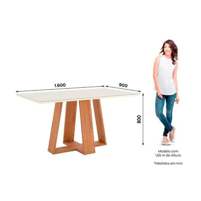 Mesa Para Cozinha Lins Sc93 Com Tampo Madeirado Com Vidro Reto 160x90cm Nature Off White Henn