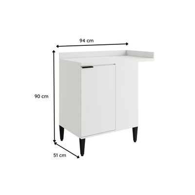 Balcão De Cozinha Alpha 2508 Canto Reto Com 1 Porta Com Tampo 94cm Branco