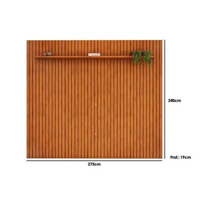 Rack Bancada C/ Painel P/ Tv Até 85 Pol Pratic Ripado 1 Prateleira 275x240cm Cedro - Dj Móveis