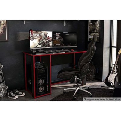 Mesa De Computador Solteiro Gamer Singapura Preto Vermelho Politorno