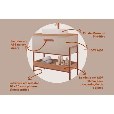 Bancada De Banheiro Balcão Portinari 1 Porta C- Cuba 80cm Cappuccino-freijo - Mgm