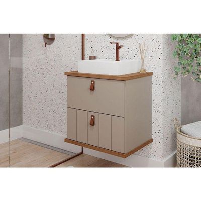 Bancada De Banheiro Balcão Milano 1 Porta E 1 Gaveta C- Cuba 60cm Cappuccino-freijo - Mgm