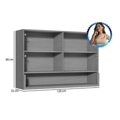 Armário Aéreo Cozinha Modulado Simone Mendes Com 2 Portas 120cm Carvalho Cinza
