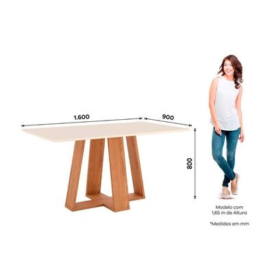 Conjunto Mesa De Cozinha Lins Com Tampo Madeirado Reto 160x90cm E 6 Cadeiras Malu Nature Linho Henn