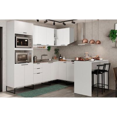Balcão De Cozinha Modulado Alpha 2508 Canto Reto Com 1 Porta Com Tampo 94cm Freijó Off White