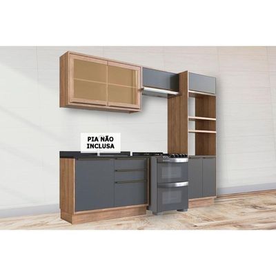 Cozinha Completa 4 Peças Versalis 2 Aéreos 1 Balcão 1 Torre Quente C4p190 Freijó Grafite Herval