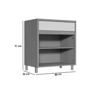 Gabinete De Cozinha Modulado Balcão Com Tampo Condessa Com 2 Portas E 1 Gaveta 80cm Carvalho Cinza