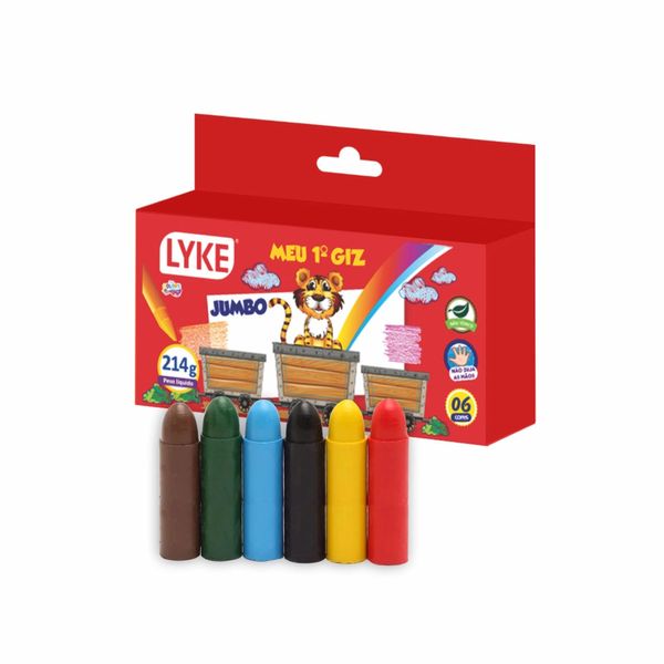 Giz de Cera Lyke Kids Jumbo Meu Primeiro Giz com 6 Cores Vibrantes