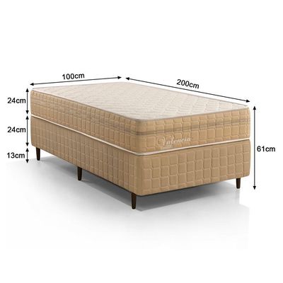 Kit Conjunto Colchão Solteiro King Valência Molas Ensacadas Individualmente + Box Blindado 100x61x20 - Bege