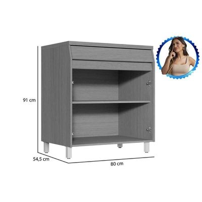 Balcão De Cozinha Modulado Com Tampo Simone Mendes Com 2 Portas E 1 Gaveta 80cm Carvalho Cinza
