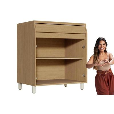 Balcão De Cozinha Modulado Com Tampo Simone Mendes Com 2 Portas E 1 Gaveta 80cm Carvalho Cinza