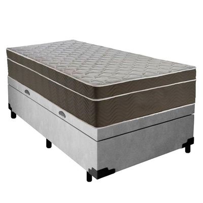 Cama Box Baú Suede Solteiro + Colchão Sereneprime Molas Ensacadas 88x188x69 Cinza