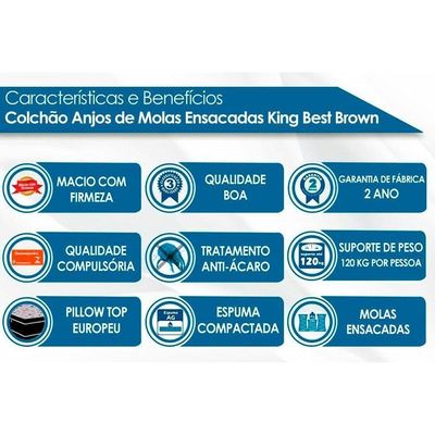 Colchão Solteirão Molas Ensacadas Masterpocket King Best Euro Pillow Brown (96x203x33) - D Angelis Anjos