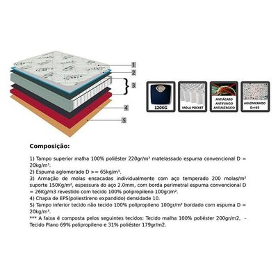 Colchão Casal Molas Ensacadas Masterpocket Torino Ibrido (138x188x32) - Orthoflex