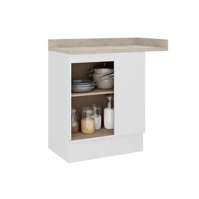 Gabinete De Cozinha Modulado Balcão Com Tampo Bella 2611 Canto Reto Com 1 Porta 94cm Nogal Cinza