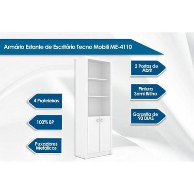 Estante Livreiro Solteiro Me4110 C- 2 Portas E 3 Prateleiras Branco - Tecno Mobili