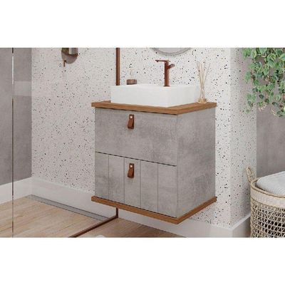 Bancada De Banheiro Balcão Milano 1 Porta E 1 Gaveta C- Cuba 60cm Cimento-freijo - Mgm