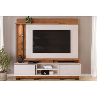 Estante P- Sala Até 70 Polegadas Martino C- Prateleira Nichos E Pés 200x190cm Freijó-off White - Dj Móveis