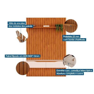 Home P- Tv Até 55 Pol Pratic Ripado C- 2 Gavetas 143x240cm Cedro-bali - Dj Móveis