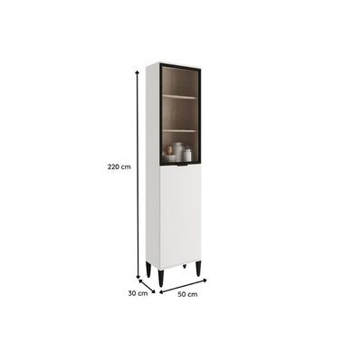 Paneleiro De Cozinha Modulado Alpha 2509 Com 2 Portas 1 Com Vidro Canelado 50cm Freijó Off White
